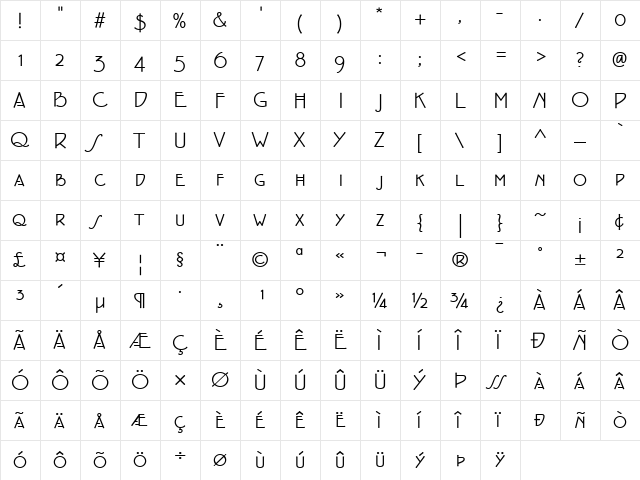 EaglefeatherSmallCaps Regular  glyph index