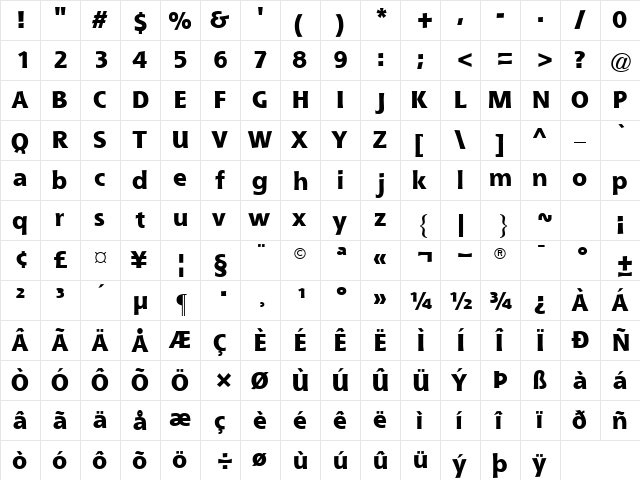 QueBlackSSK Regular  glyph index