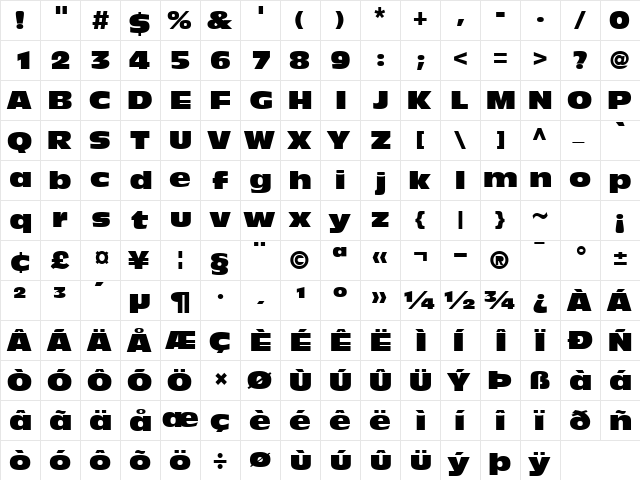 DecadeBlackSSK Bold  glyph index