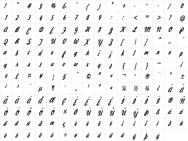 Jott 43 Thin BoldItalic  glyph index