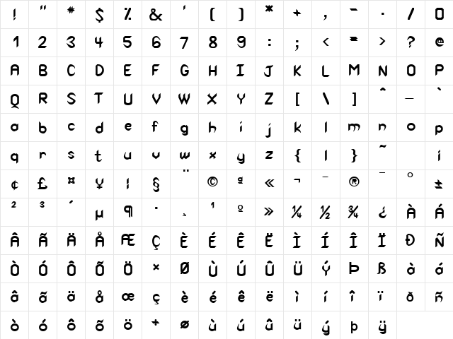 Spike Bold  glyph index