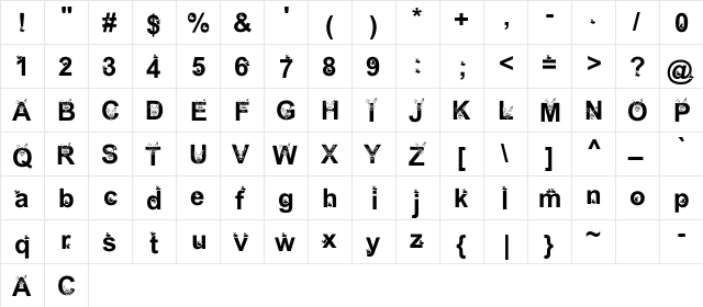 Arial Bold  glyph index