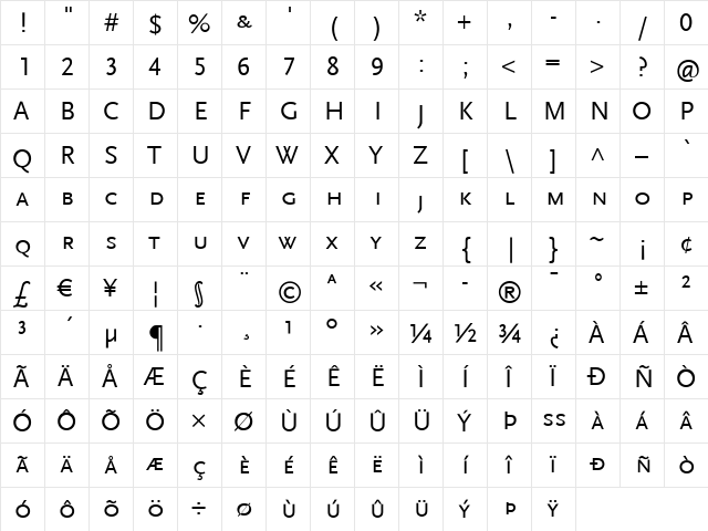 ScalaSansLF Regular  glyph index