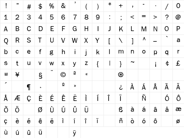 Moby Dick 14 Regular  glyph index