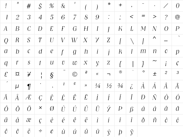 NashvilleEF ExtraLightItalic  glyph index