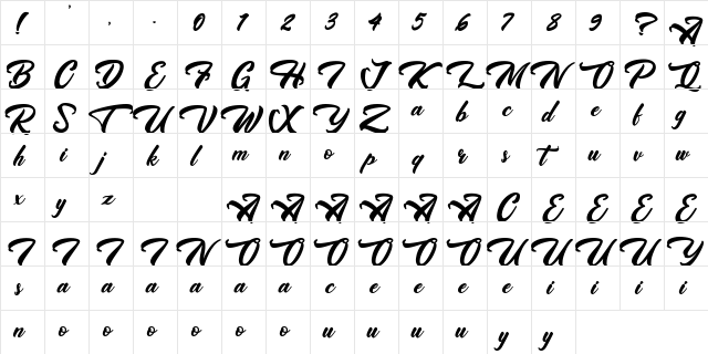 Westtgonia Barneh Regular  glyph index