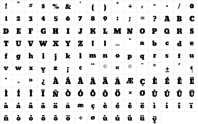 Beton CG ExtraBold Regular  glyph index