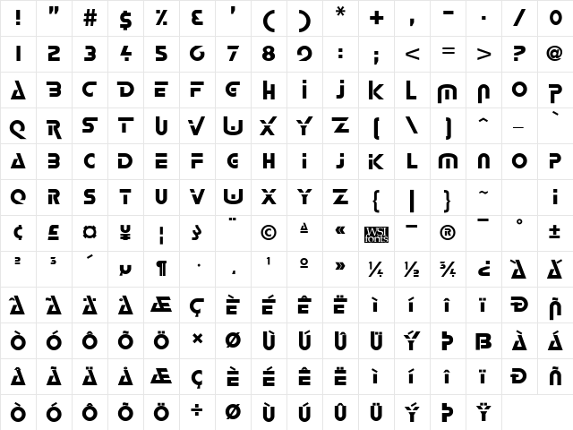 Logash Regular  glyph index