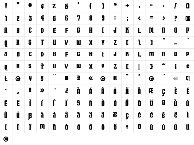 Fornicator Regular  glyph index