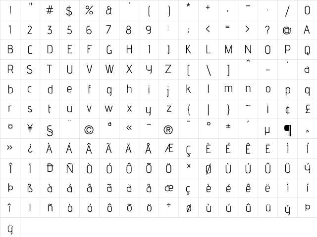 Advent Pro Regular  glyph index