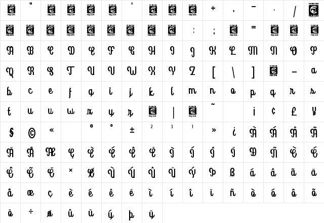 Goldenlife Regular  glyph index