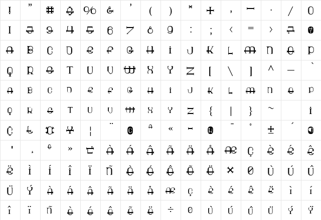 Sillbat Medium  glyph index