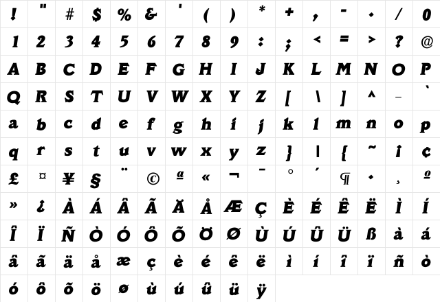 Iveracruz ExtraBold  glyph index