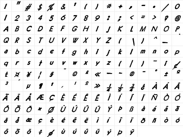 JMH Typewriter Sans Bold Italic  glyph index