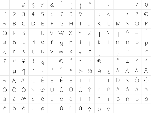 Eras Regular  glyph index