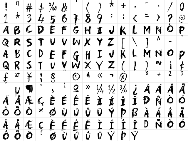 Troublemarker DEMO Regular  glyph index