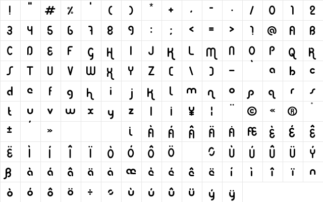 Elephont Regular  glyph index