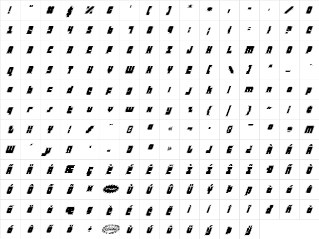Alpha Taurus Pro Italic Pro Italic  glyph index
