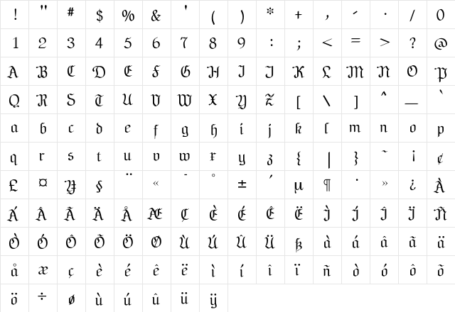 Friedrich Regular  glyph index