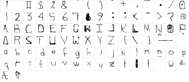 Squidgle Regular  glyph index