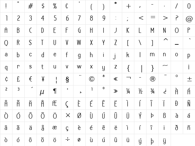 LA Headlights BTN Bold  glyph index