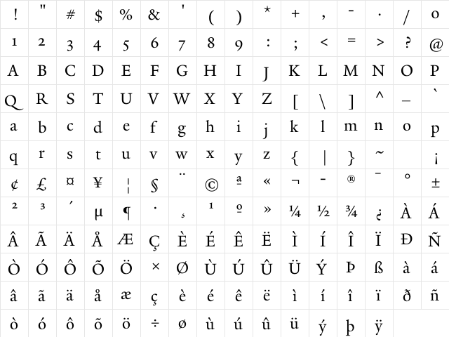 YaleCFF Regular  glyph index