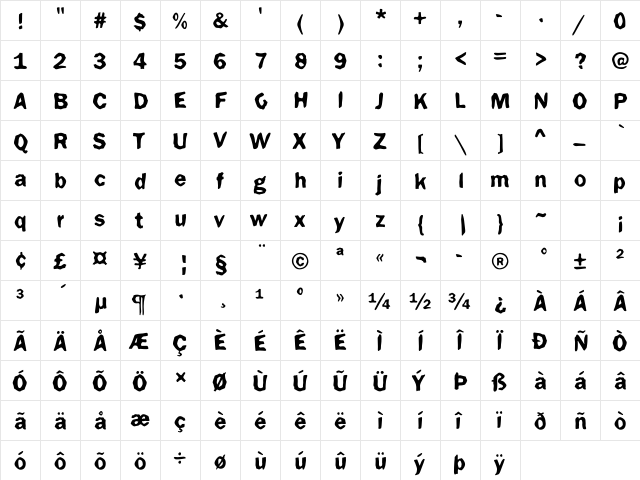DTCFunkyM49 Regular  glyph index