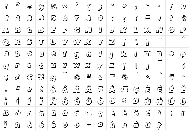 DavidBeckerShadow-Heavy Italic  glyph index