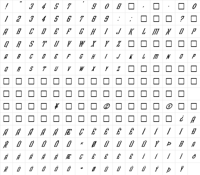 FZ BASIC 41 ITALIC Normal  glyph index