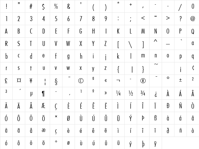 FuturaTLigCon Regular  glyph index