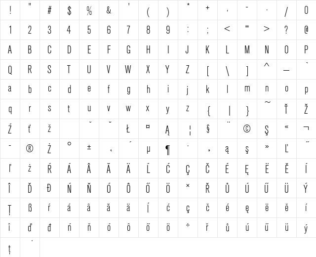 AcciusTEELigCon Regular  glyph index