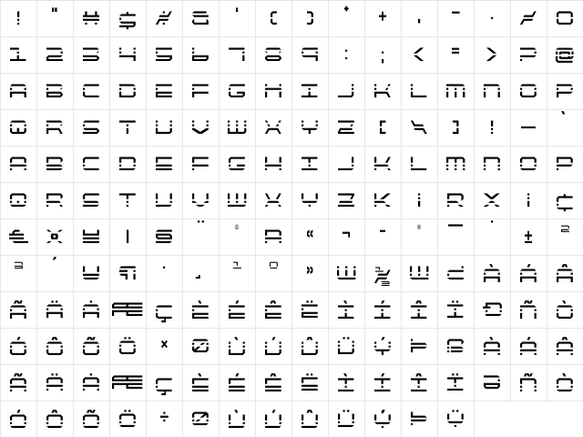 QuickQuick Condensed Condensed  glyph index