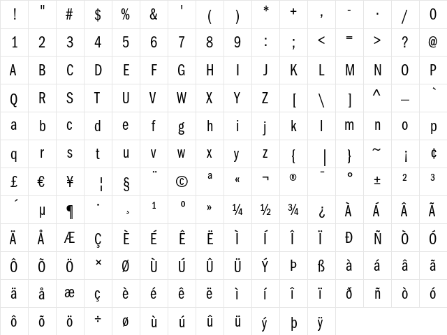 ITC Franklin Gothic LT Book Compressed  glyph index
