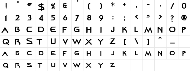 Zenon Bold  glyph index