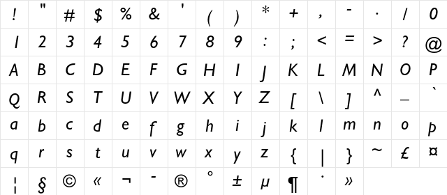 GalsC Italic  glyph index