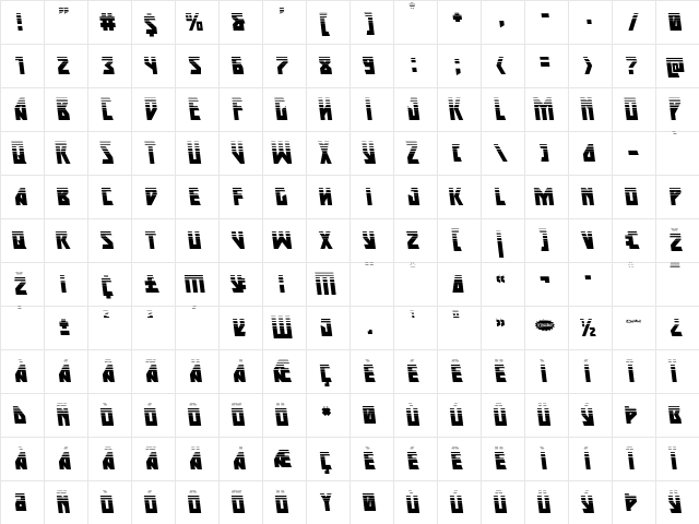 Major Force Halftone Leftalic Italic  glyph index