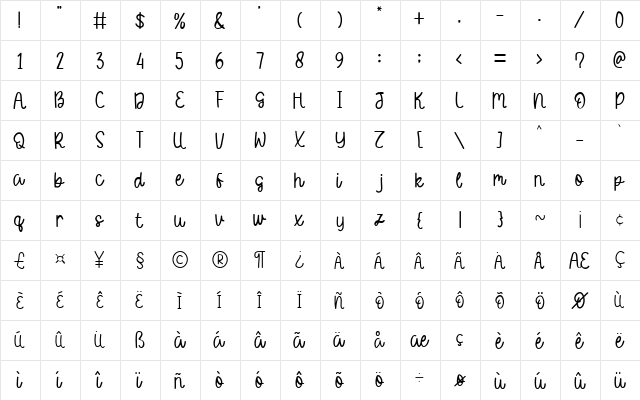 Happy Wedding Regular  glyph index