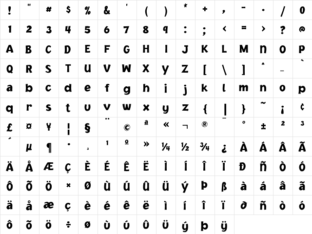 JacobyICG Black  glyph index