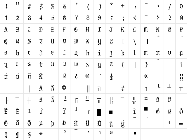 Remembrance 4 Regular  glyph index