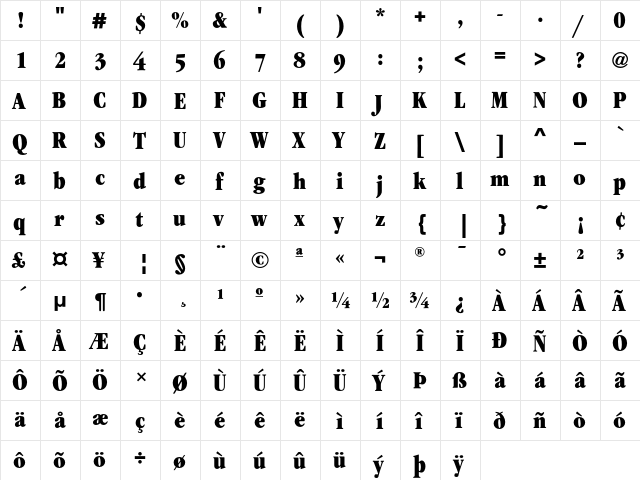 GaramondEF UltraCondensed  glyph index