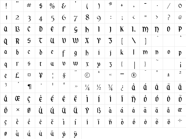 Rankensteen Regular  glyph index