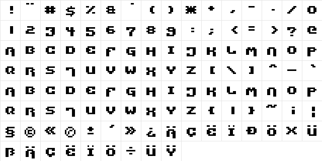 Pixel Technology + Regular  glyph index