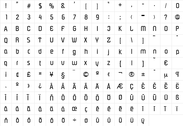 Pasadena-Regular Regular  glyph index