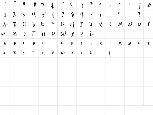 Vecker Bold Extreme Lefti Regular  glyph index