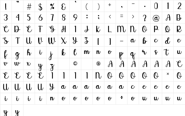Savira Regular  glyph index