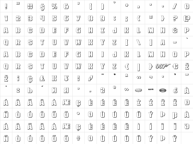 From BOND With Love 3D Regular  glyph index