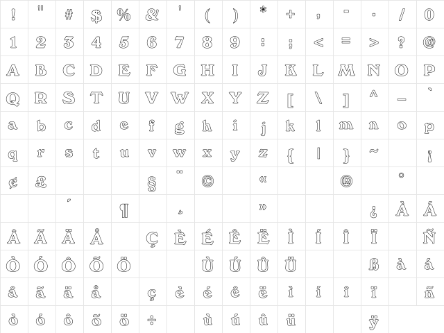 WindsorDemi.fog Hollow Regular  glyph index