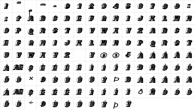 Chocolate-Extended Italic  glyph index