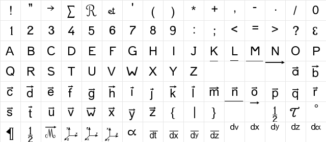 Vecteur Regular  glyph index