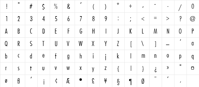 Belmar-CondensedLight-Thin Regular  glyph index